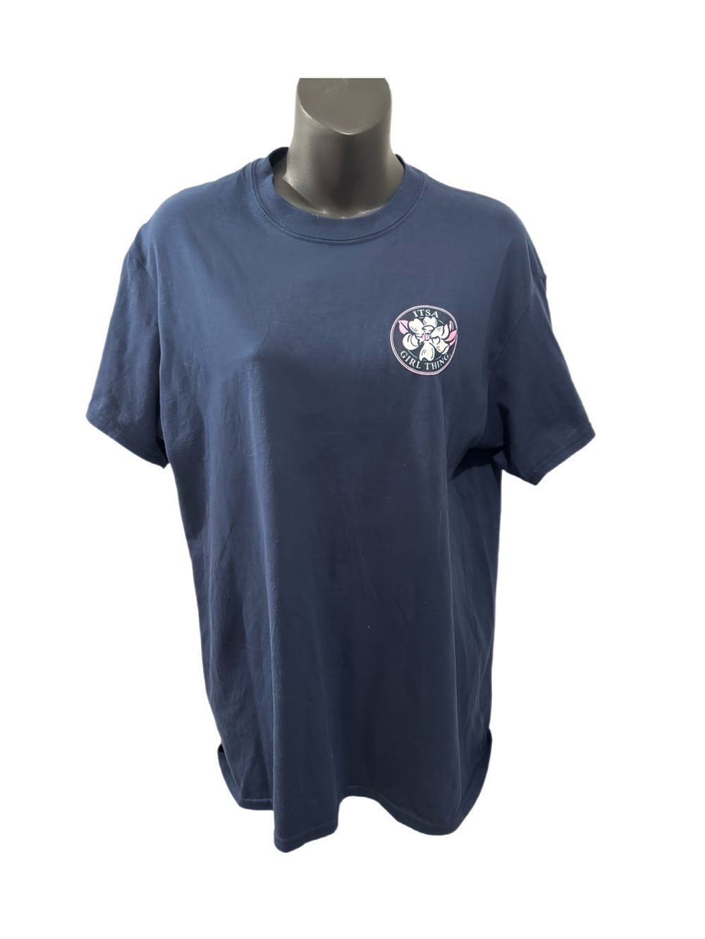 A Girl Thing Navy Short-Sleeve Crewneck Tee with Pink Accent Graphic